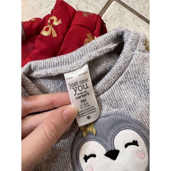 Lot of 3 Girls 12 Month Christmas Holidays Winter Red Sweater, Vest - Picture 3 of 7